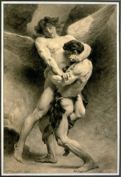Estudo para Jacob Lutando com o Anjo, 1876 (lápis e giz preto sobre papel) de Leon Joseph Florentin Bonnat